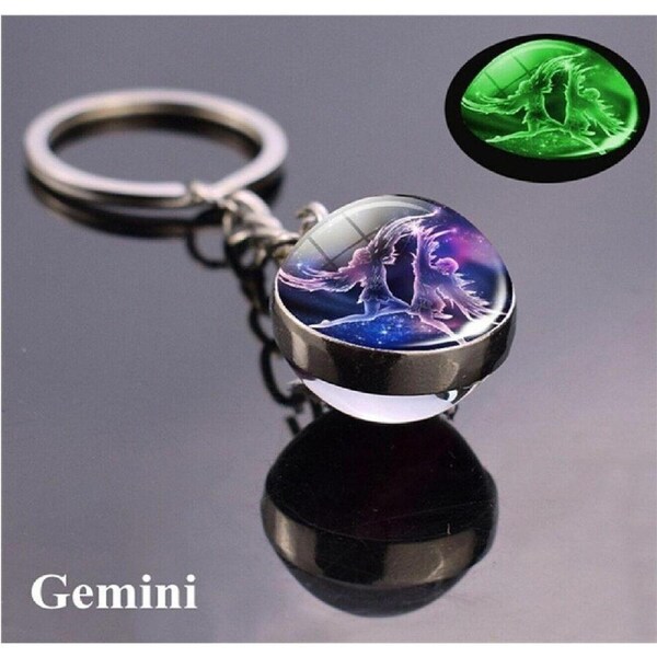 1x Keychain Constellation Keyring Luminous Glass Ball Pendant - Gemini