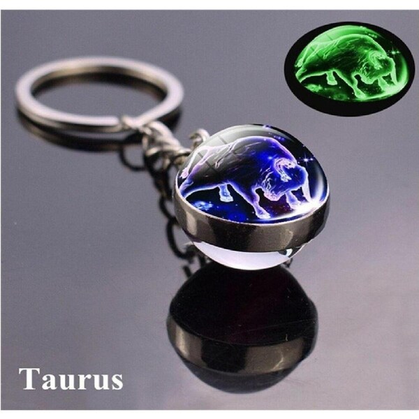 1x Keychain Constellation Keyring Luminous Glass Ball Pendant - Taurus