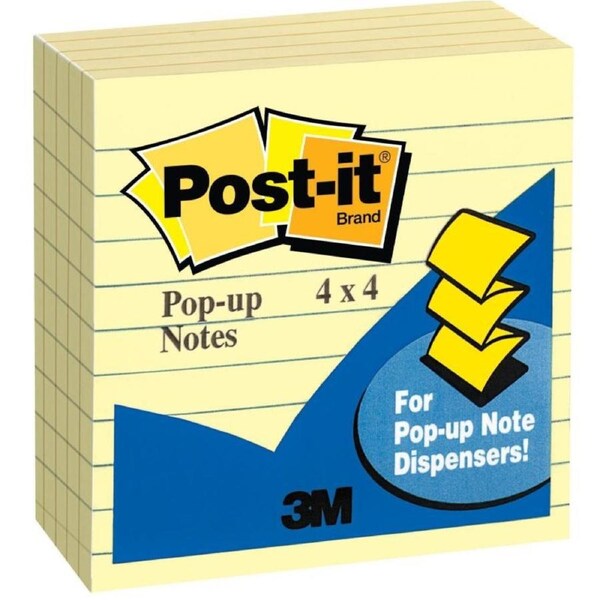Post-It Lined Pop-up Notes Canary Yellow 101 x 101mm 3-Pack