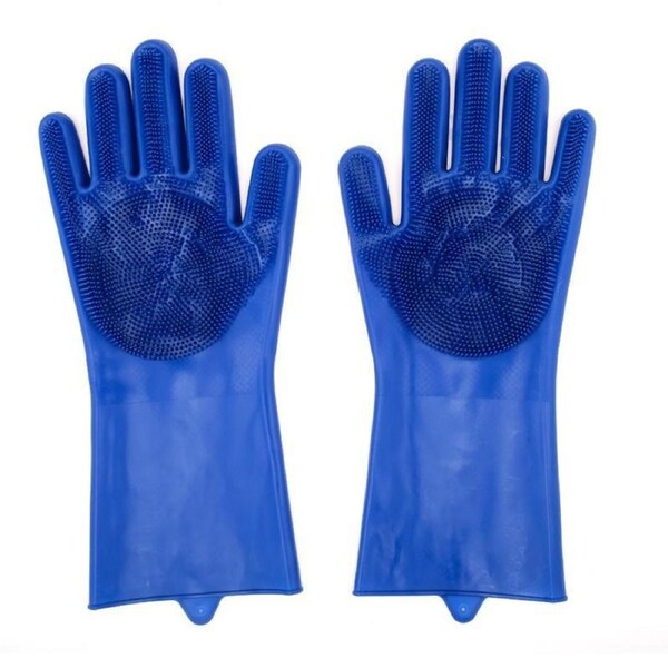 Ozoffer Scrubbing Brush Cleaning Gloves Silicone - Blue 32cm - 1 pair