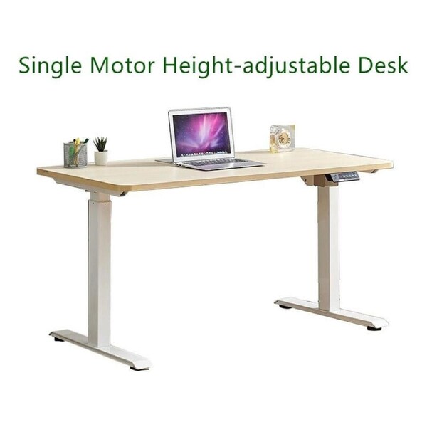 Electric Height-Adjustable Standing Desk Single Motor 150x70cm White Frame Maple Top