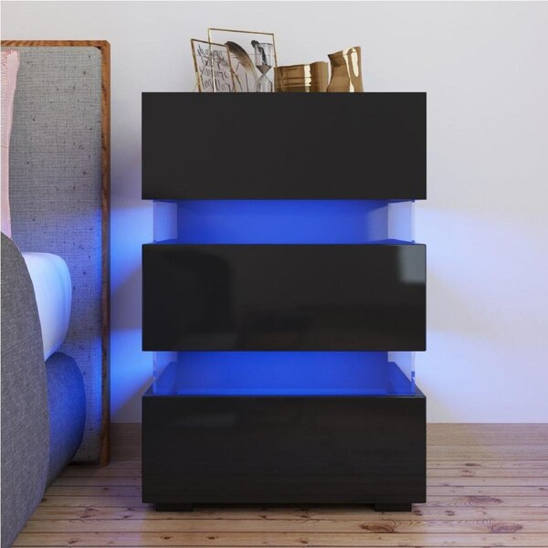 Modern RGB LED Bedside Table Side Table Nightstand High Gloss Storage Black