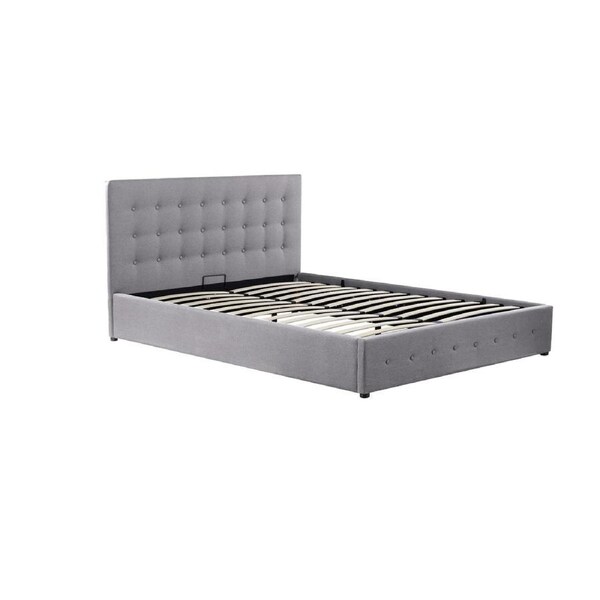 Scandinavian Fabric Square Tufted Gas Lift Storage Bed Frame Queen Grey