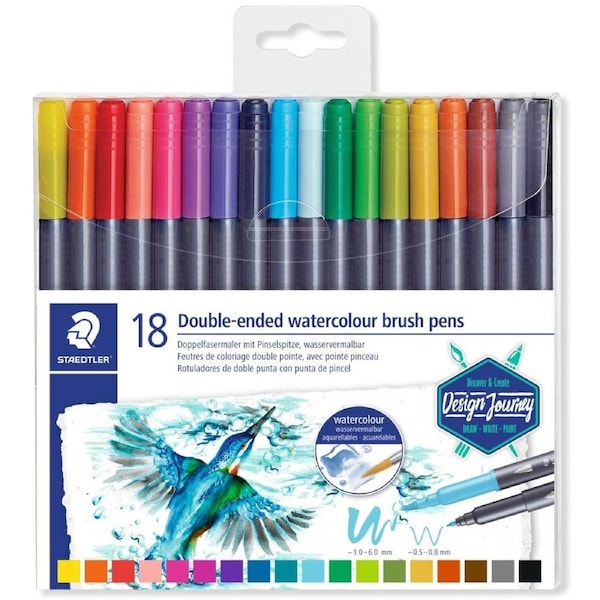 Staedtler Double-Ended Watercolour Brush Pen 18 Pack
