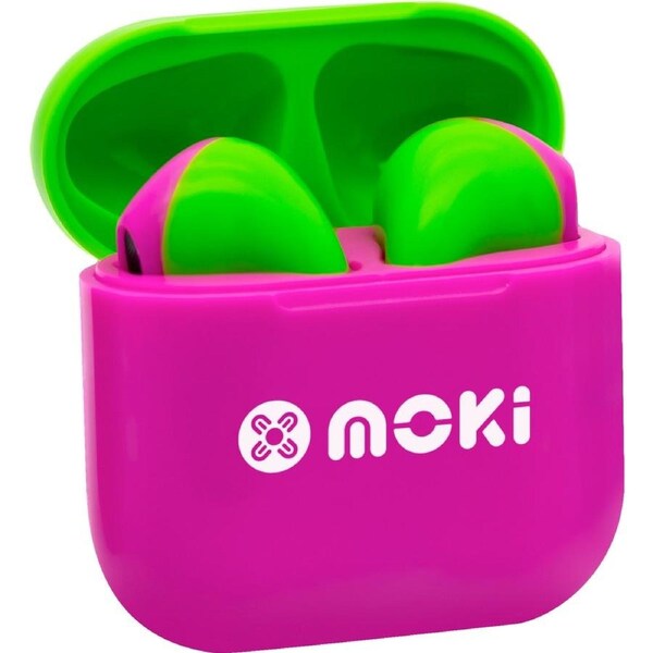 MokiPods Mini True Wireless Earphones for Kids (Volume Limited) - Pink/Green