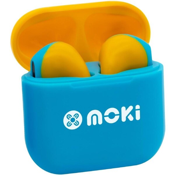 MokiPods Mini True Wireless Earphones for Kids (Volume Limited) - Blue/Yellow