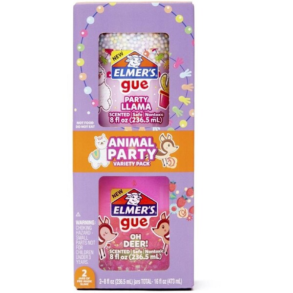 Elmer's Gue Animal Party Pre-Made Slime Variety Pack - Scented Crunchyand Bingsu Bead