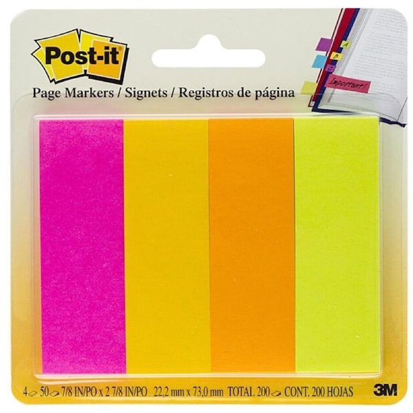 Post-It Page Markers Assorted Colours 23 x 73mm 200-Pack - Box of 6