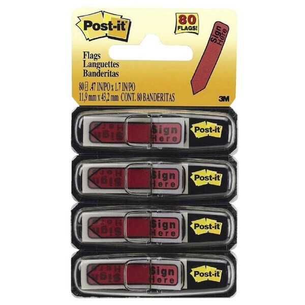 Post-It Sign Here Flags Red 12 x 43mm 4-Pack - Box of 6