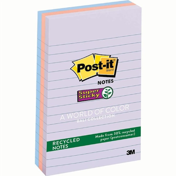 Post-It Lined Super Sticky Notes Bali Recycled 101 x 152mm Bali 3-Pack
