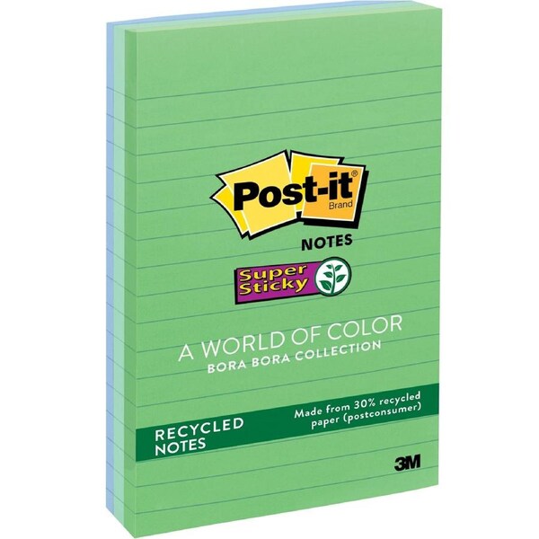 Post-It Lined Super Sticky Notes Bora Bora 101 x 152mm 3-Pack