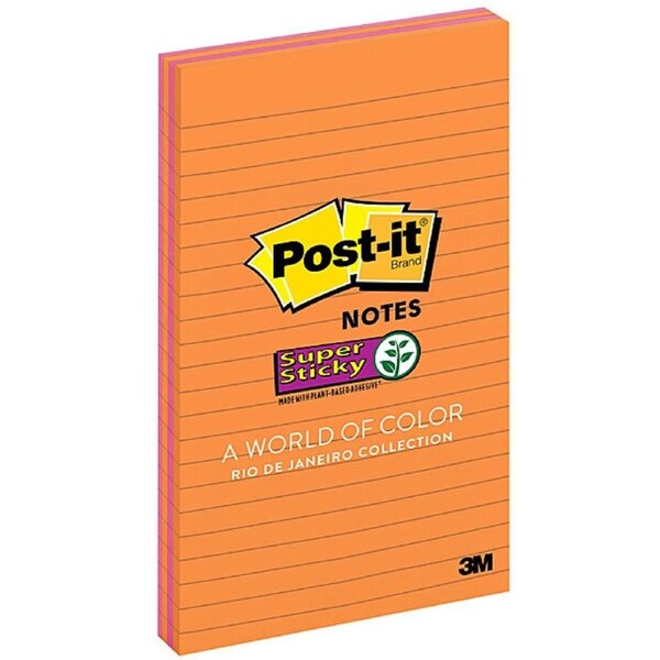 Post-It Lined Super Sticky Notes Rio De Janeiro 127 x 203mm 4-Pack