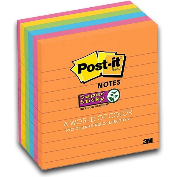 Post-It Lined Super Sticky Notes Rio De Janeiro 101 x 101mm 6-Pack