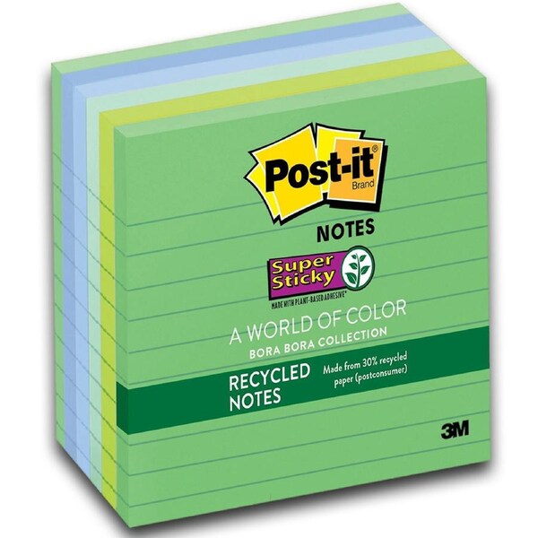 Post-It Lined Super Sticky Notes Bora Bora 101 x 101mm 6-Pack
