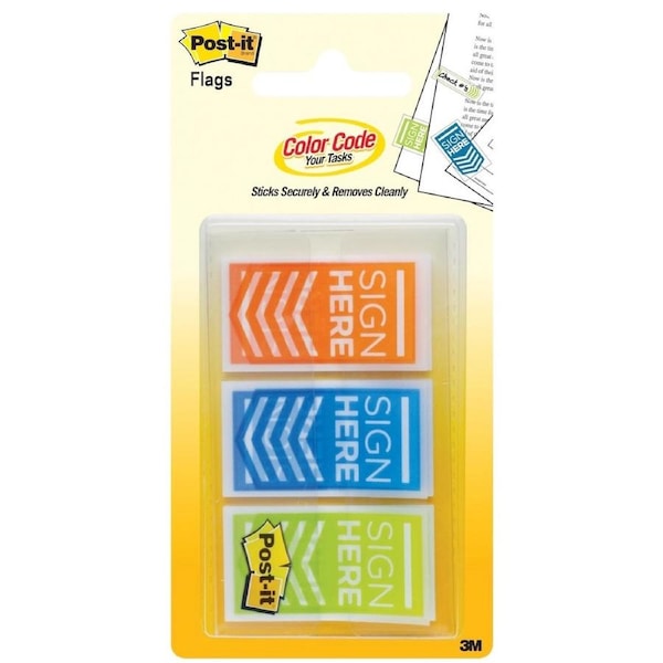 Post-It Sign Here Flags Assorted Colours 25 x 43mm 3-Pack - Box of 6