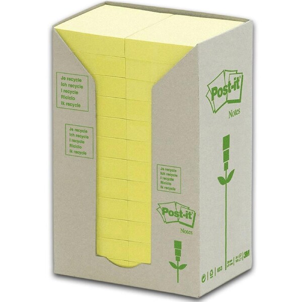 Post-It Recycled Notes Canary Yellow 36 x 48mm 24-Pack