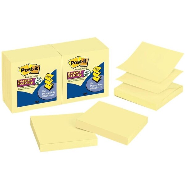 Post-It Super Sticky Pop-up Notes Canary Yellow 76 x 76mm 12-Pack