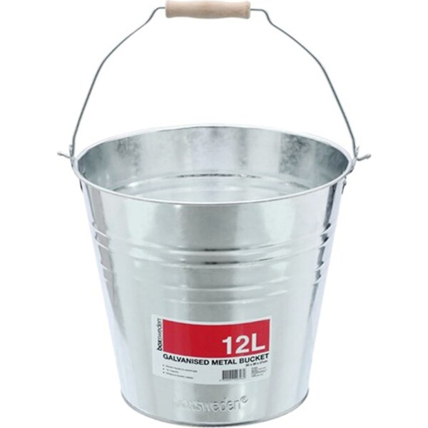 12L Metal Bucket Galvanised Wood Handle Ice Water Kitchen Laundry Garden Pot