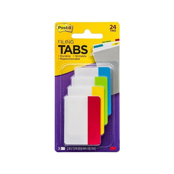 Post-It Filing Tabs Aqua Green Yellow Red 50 x 38mm 24-Pack - Box of 6