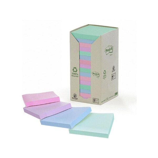 Post-It Recycled Notes Pastel 76 x 76mm 16-Pack