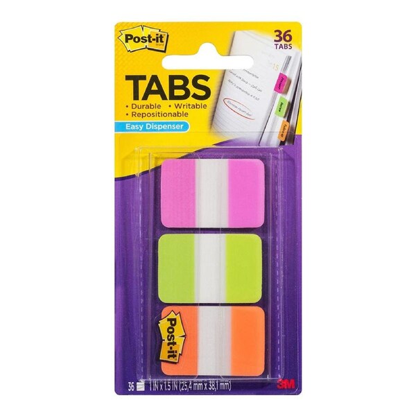 Post-It Tabs Pink Green Orange 25 x 38mm 36-Pack - Box of 6