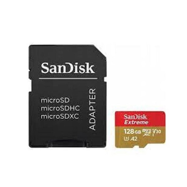 SANDISK Extreme microSDXC, SQXAA 128GB, V30, U3, C10, A2, UHS-I, 190MB/s R, 90MB/s W, 4x6, SD adaptor, Lifetime Limited, Action Cam