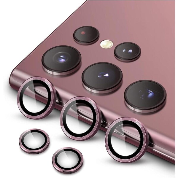 Camera Lens Protector for Samsung Galaxy S22 Ultra 5G 6.8-Inch, 9H Tempered Glass Metal Individual Ring Cover, Easy Installation Tray Set of 5 (Pink)