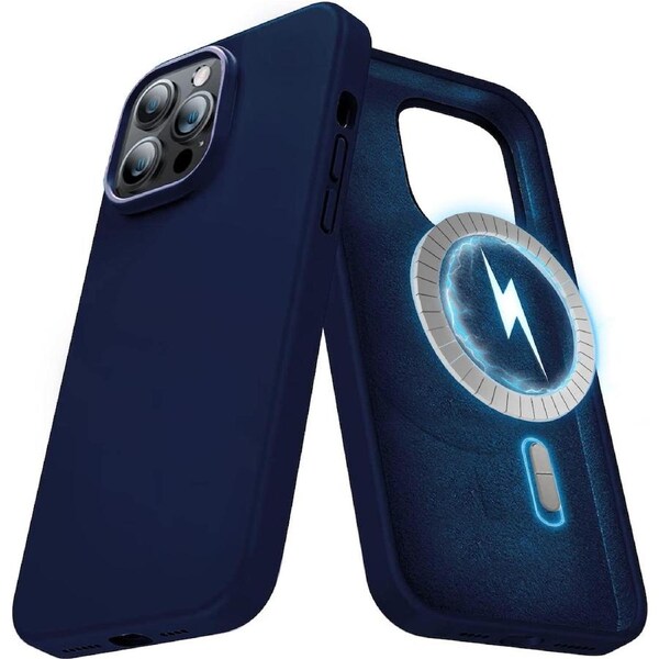 For iPhone 13 Pro Max Case MagSafe Liquid Silicone Anti-Scratch Gel Rubber Shockproof Protective Magnetic Cover for Apple (2021) - Navy Blue