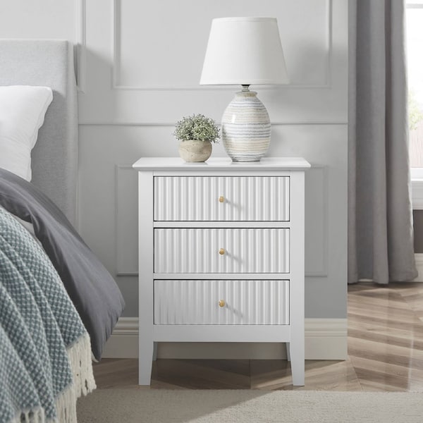 Zara Fluted 3 drawer side table - white