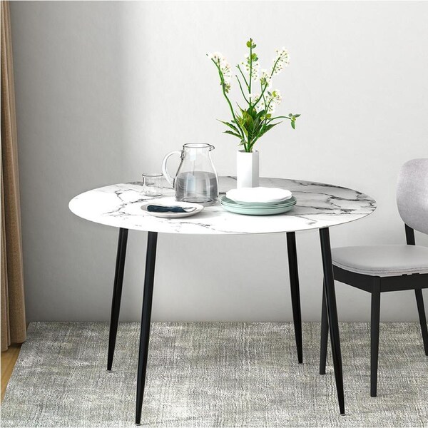 1.1M Artiss Dining Table Round Marble Effect