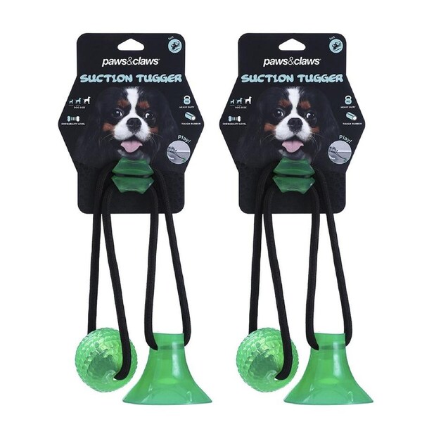 2PK Paws And Claws Suction Cup Tugging Rubber Rope Ball Play Toy Large Dog Chew