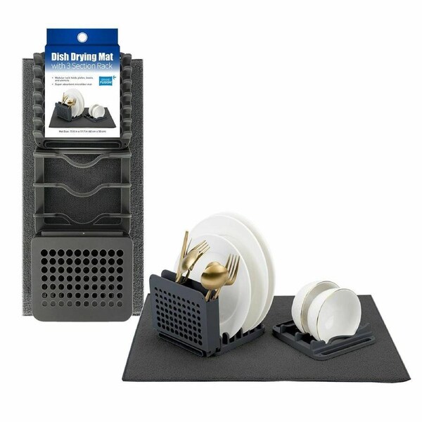 Grand Fusion 3-Section Dish Drying Rack w/ Mat