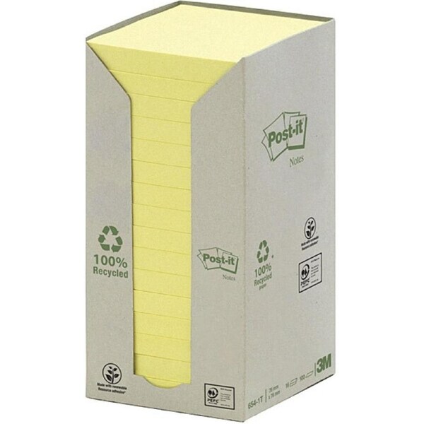 Post-It Recycled Notes Yellow 76 x 76mm 16-Pack