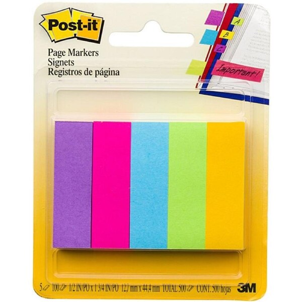 Post-It Page Markers Assorted Colours 13 x 45mm 5-Pack - Box of 6