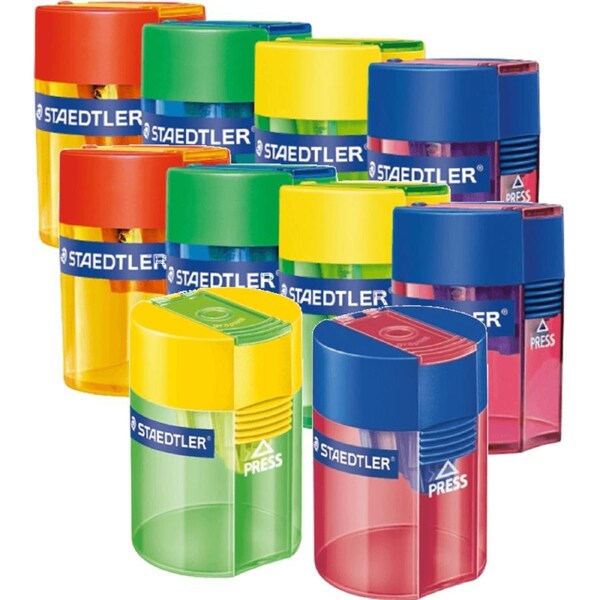 Staedtler 511 Tub Pencil Sharpener Single Hole Transparent Assorted Colours Box 10