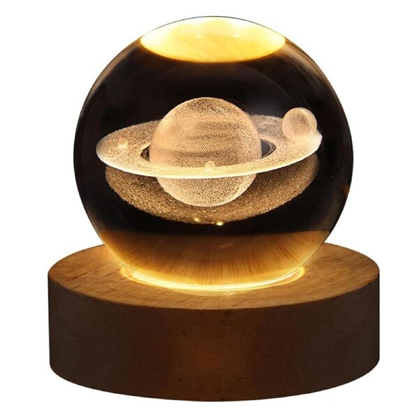 Saturn Night Light Glowing 3D Engraved Crystal Ball Gift Home Decor