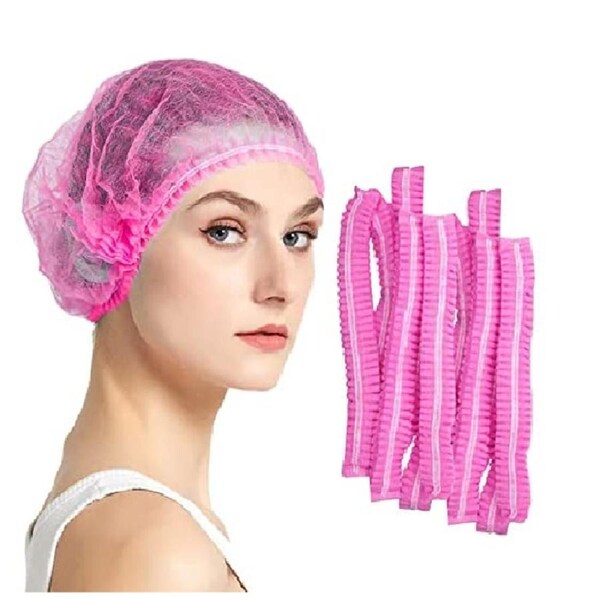 100Pcs Disposable Hair Net Caps Hairnet Dust Head Cover Stretch Elastic Hat Pink