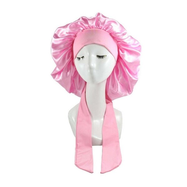 Pink Sleeping Bonnet Hair Wrap Silk Satin Cap Women Elastic Night Soft Hat Headwear