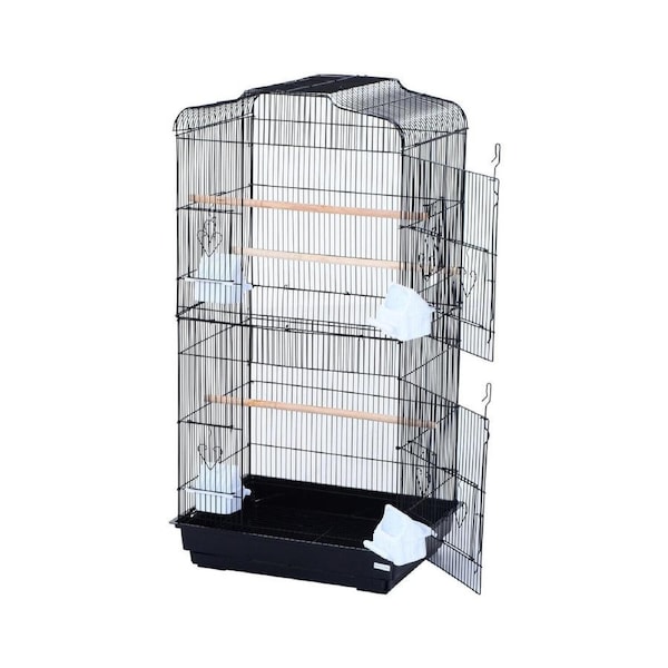 Bird Cage Parrot Cockatiel Aviary Pet Stand-alone Budgie Perch Castor 93cm Black