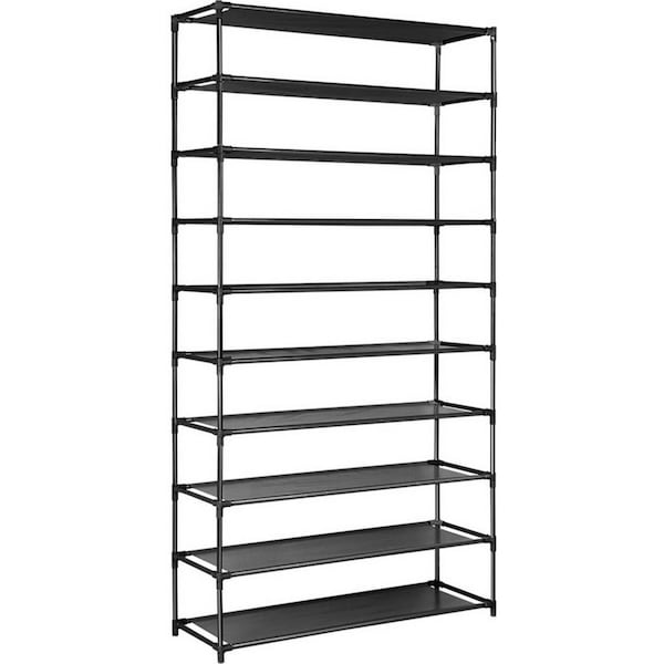 Shoe Rack 10-Tier (50 Pair) Shoes Organiser DIY Stackable Organizer Storage Shelf Stand Holder Portable Wardrobe Black