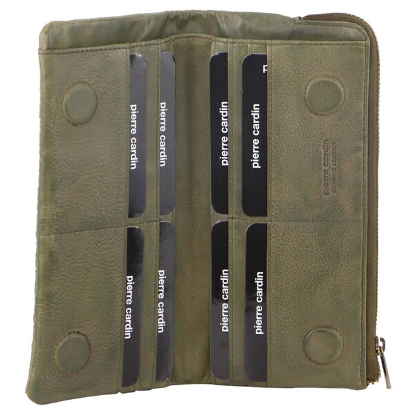 Pierre Cardin Womens Soft Rustic Leather Wallet Coin RFID Purse - Olive