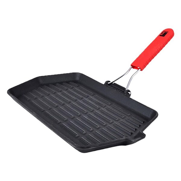 Bergner 26cm Cast Iron Square Grill Pan Skillet w/ Handle Camping Cookwares Blk