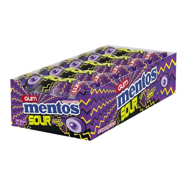 Mentos Pure Fresh Chewing Gum, Sour Grape 30g (Box of 10) (Consumer)