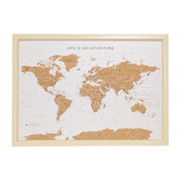 Splosh Travel Map Small 53x36cm Framed Cork Board with Pins WORLD TVB03