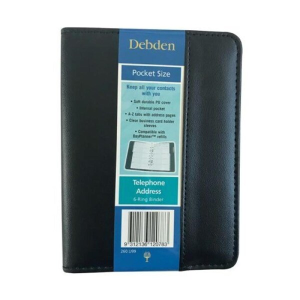 Debden Telephone Address Book Pocket Ring Binder Black PU Cover 260.U99