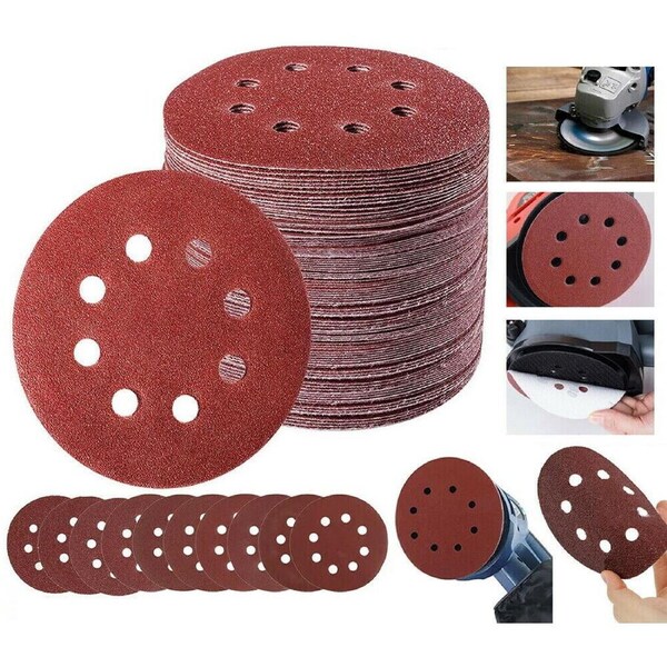 100x Sanding Discs 125mm Sandpaper 60 80 100 120 240 Grit Orbital Sander