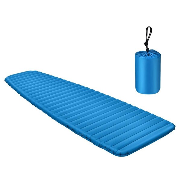 Costway 197cm Inflatable Camping Mat Single Roll Up Travel Mattress Outdoor Sleeping Air Bed Pad w/Carry Bag Blue