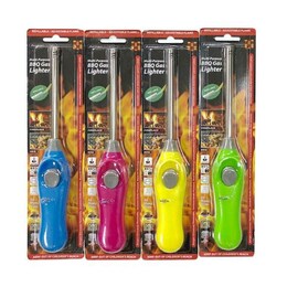 1x Long Gas Lighter for BBQ Kitchen Cigarette w/ Safety Lock - Assorted  Colours