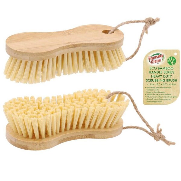 2 x Bamboo Scrubbing Brush Bathroom Shower Kitchen Floor Cleaning Brush Tool