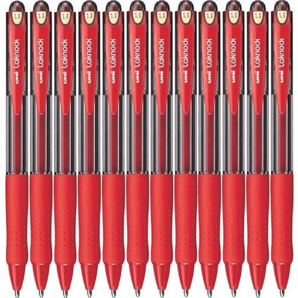 Uni-Ball SN-100 Laknock Retractable Ballpoint Pen Broad 1.4mm Red Box 12